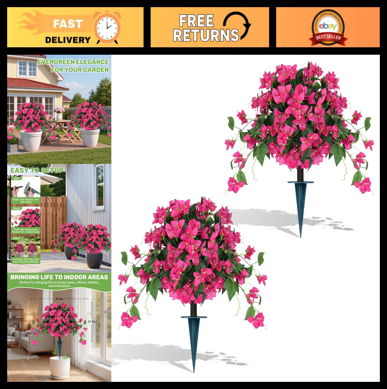 2Pack Faux Bougainvillea Topiary Balls – UV Resistant Silk Plants for Outdoor De