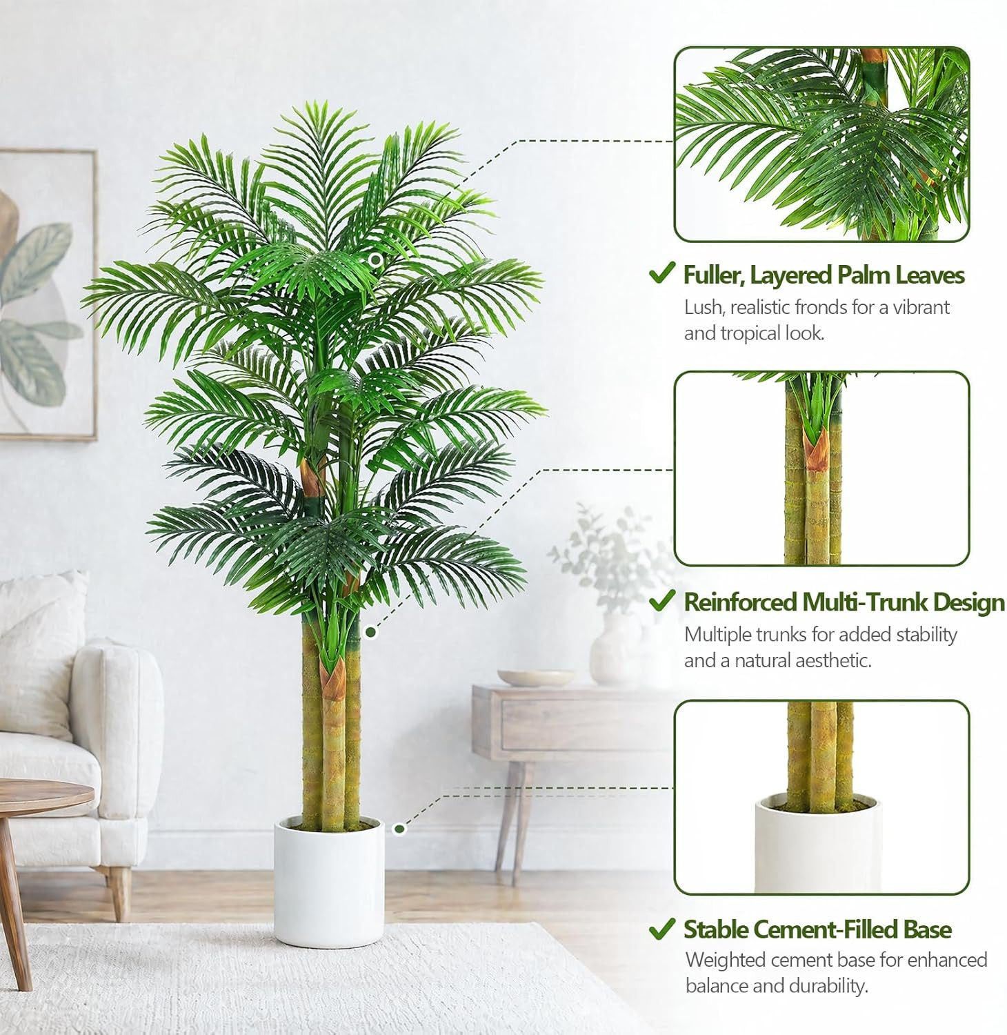 5FT Artificial Golden Cane Palm Tree, UV Resistant Faux Palm Plant with Realisti