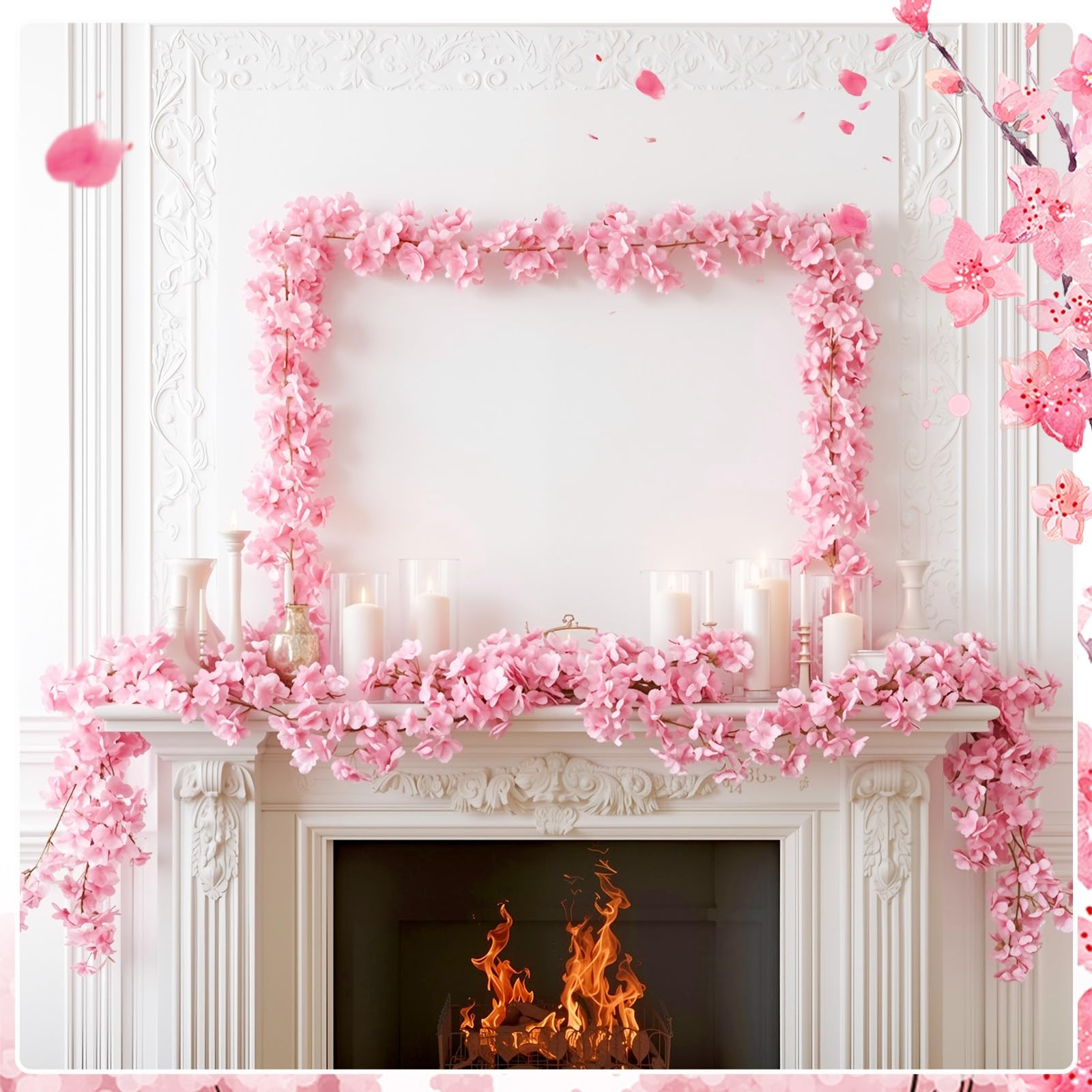 8 PCS 47.2ft Artificial Cherry Blossom Garland Pink Sakura Flower Vines Hangi…