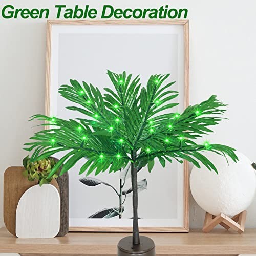 23″ Lighted Palm Tree Table Decor – LED Tropical Centerpiece for Luau, Tiki Bar,