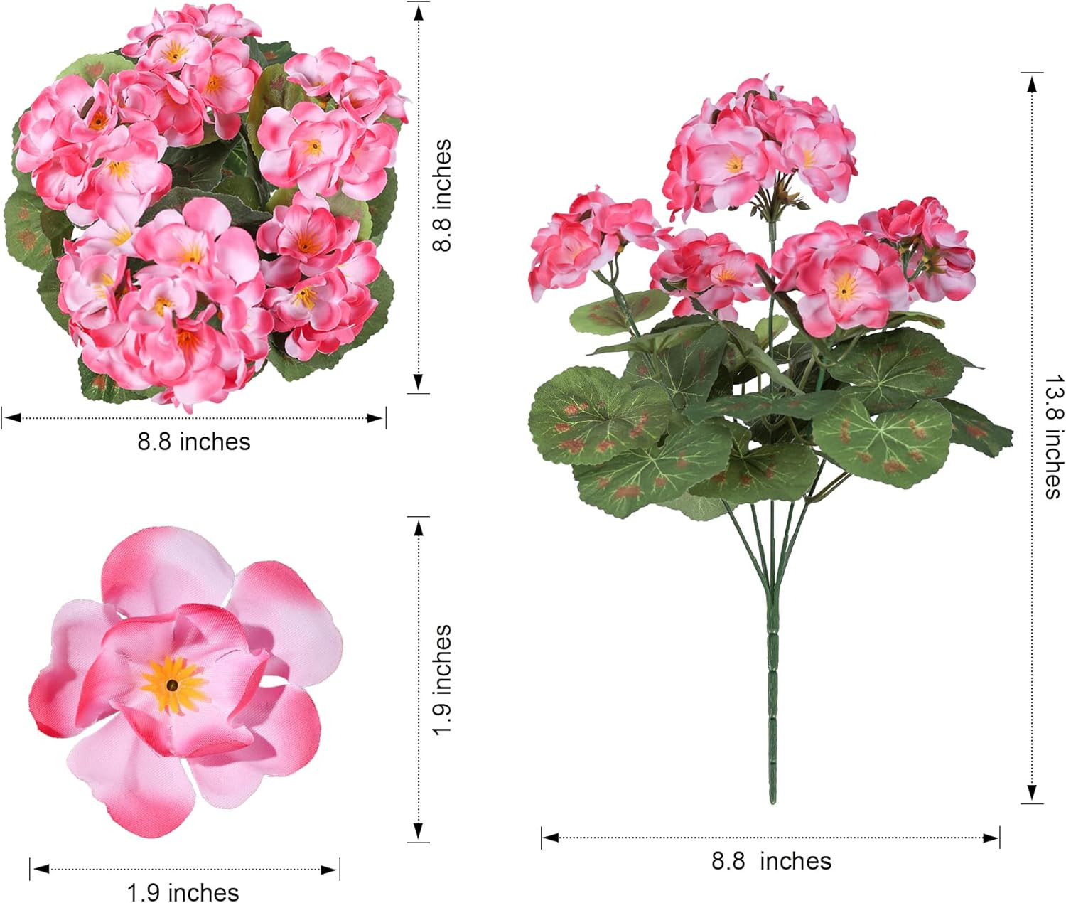 Fake Geraniums Artificial Flowers for Outdoors, 6 Bundles Silk Geraniums Flowers