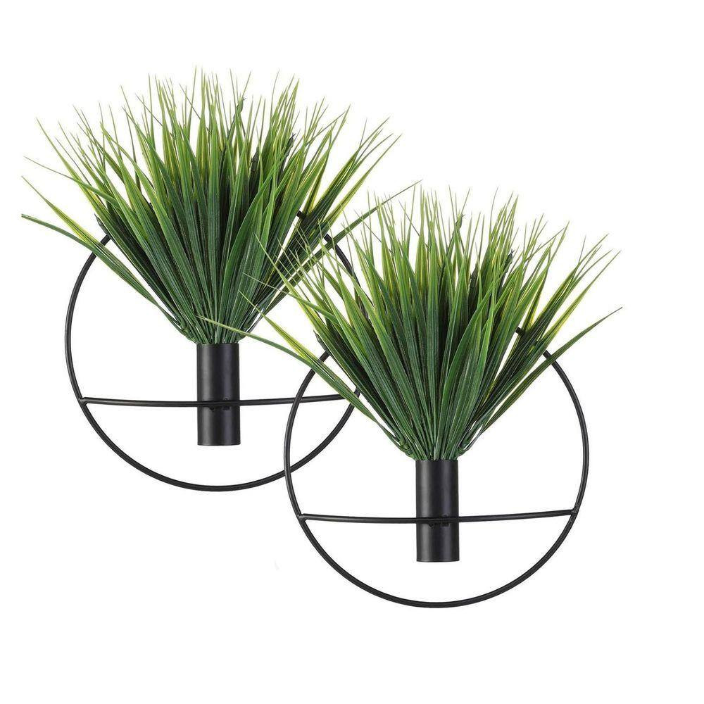 11 In. Green Artificial Grass, Wall Decor Metal Vase Decoration Holder, , Fake W