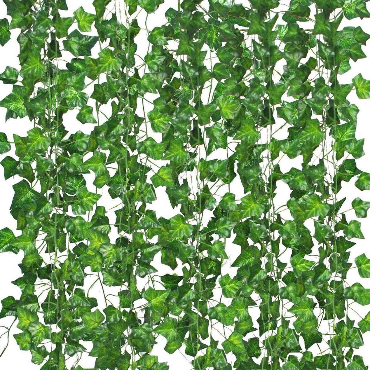 12 Pack Fake Vines Room Decor Artificial Ivy Garland W/ Clip Green Flowers
