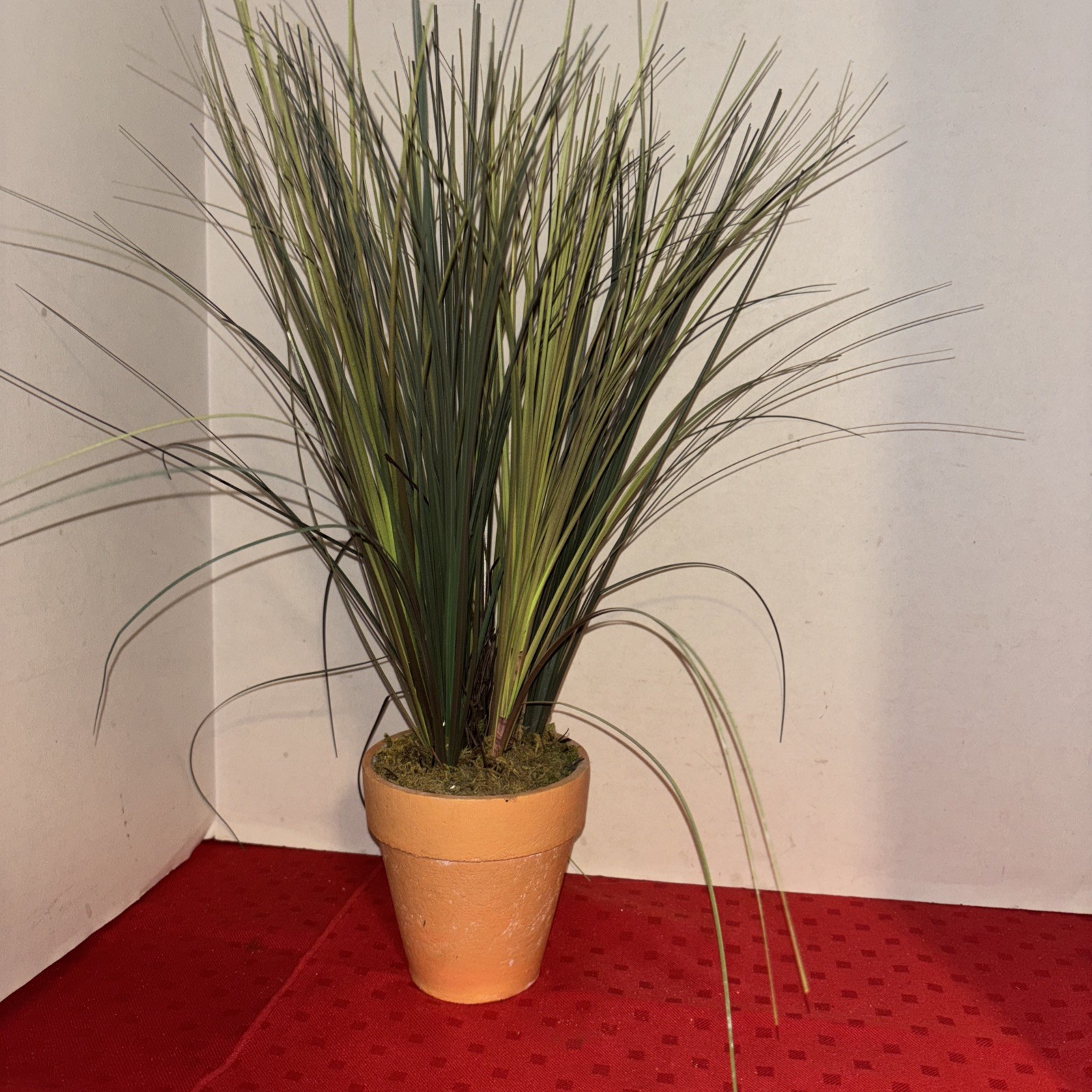 Faux Onion Grass In 4” Clay Pot-16.5” Tall- Estate Find