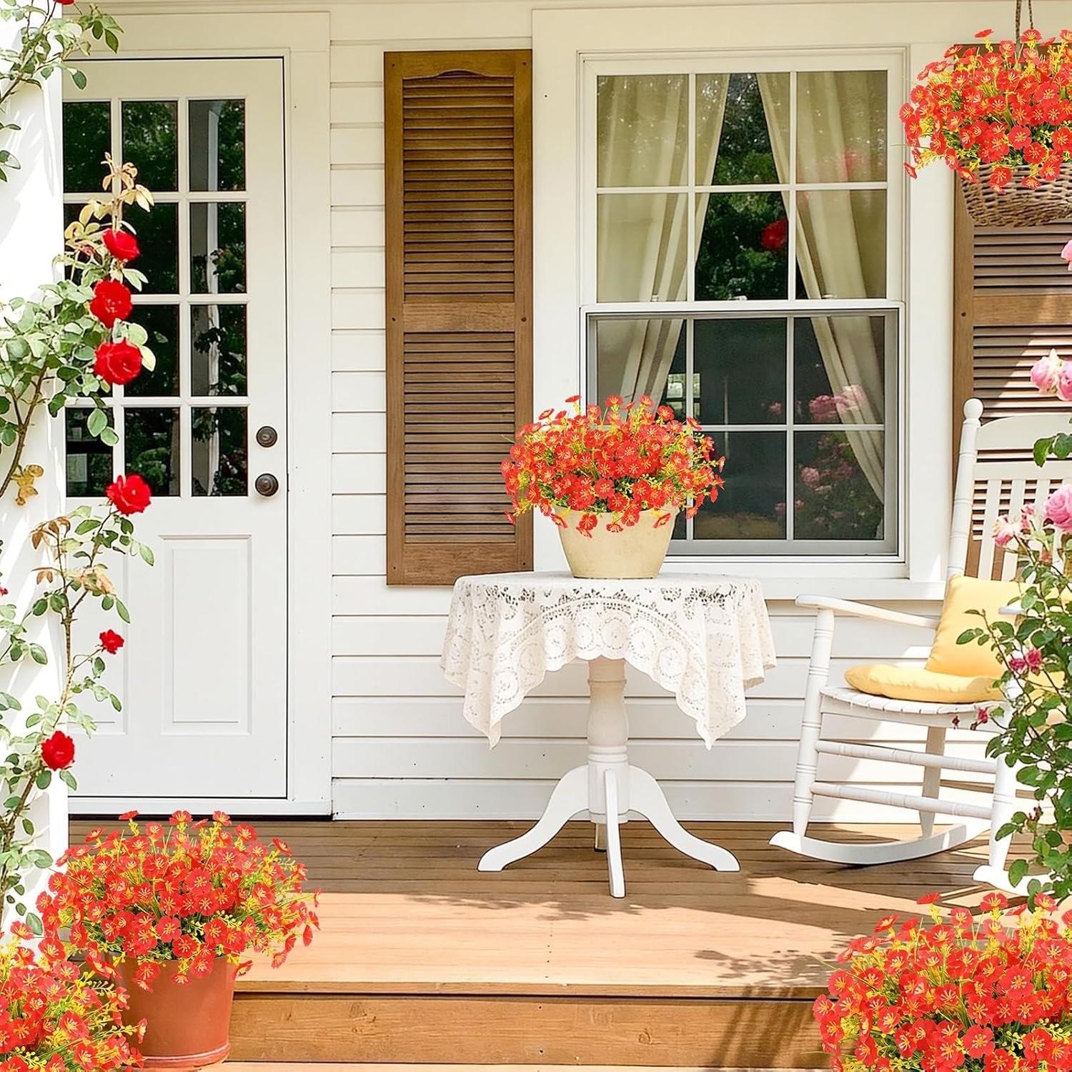 12 Bundles Red Artificial Flowers for Outdoor Garden Decor UV Resistant