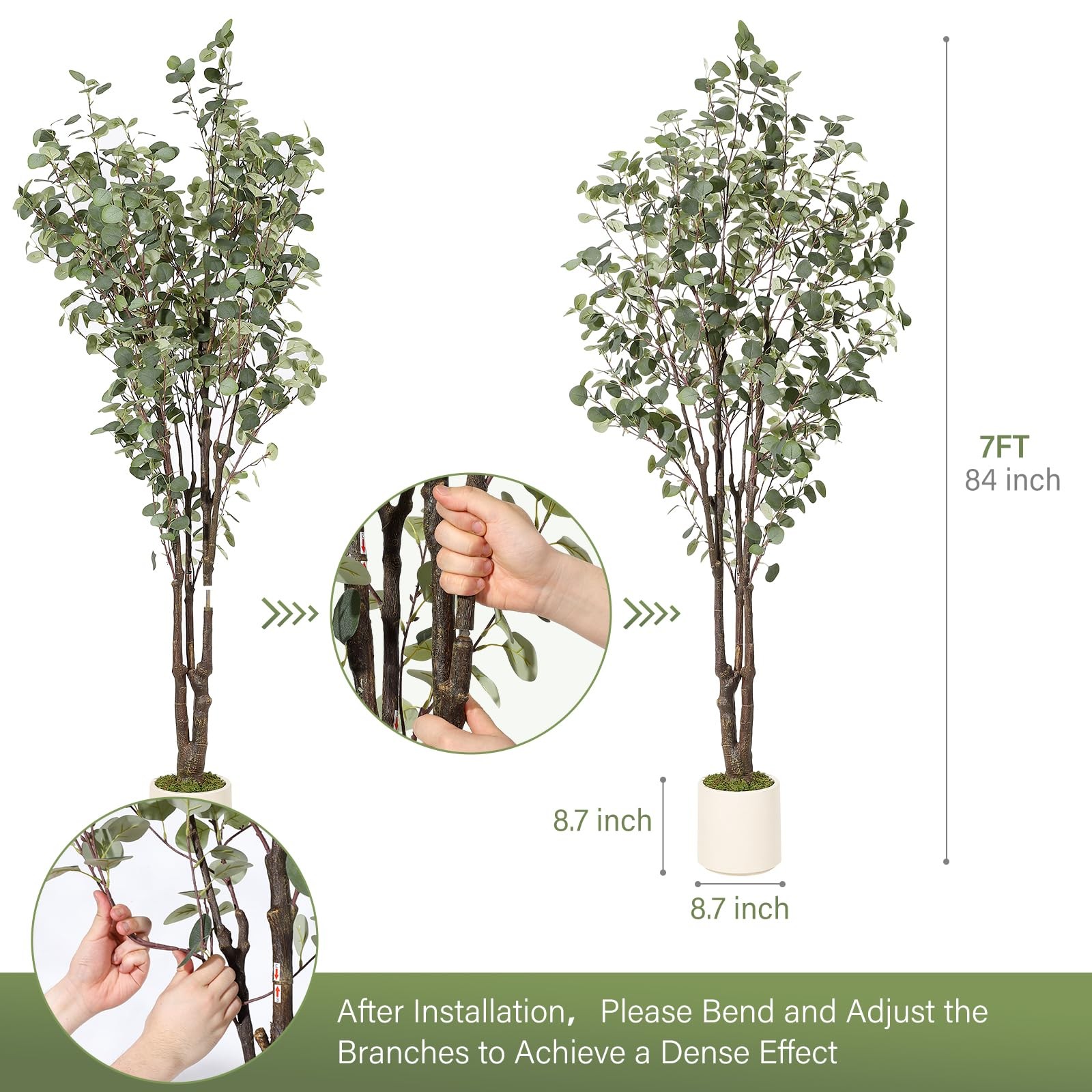 Artificial Eucalyptus Tree, 7 ft Tall Fake Artificial Plant with White Plante…