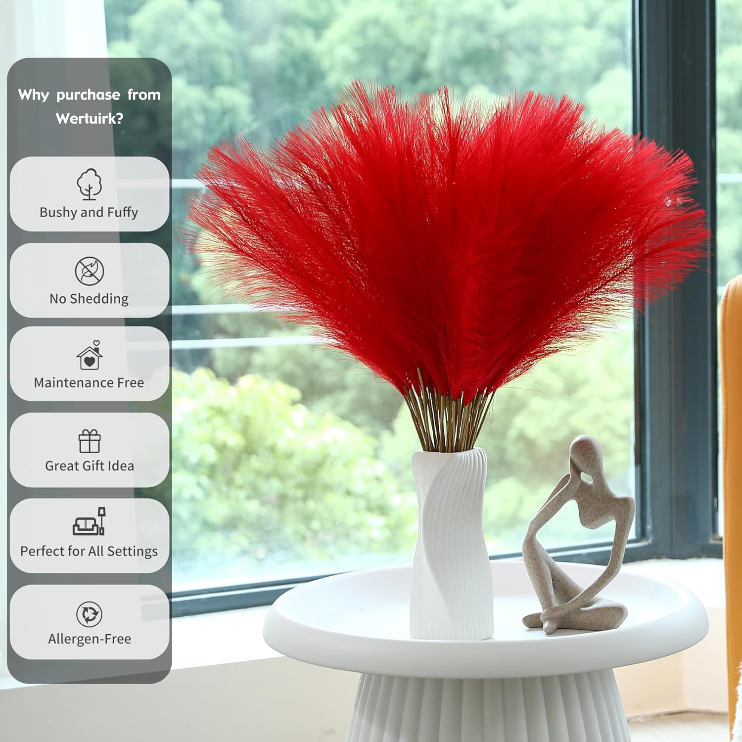 Red Pampas Grass Decor – 30pcs 24 Inch Short Artificial Pampas Grass Decor, Fake
