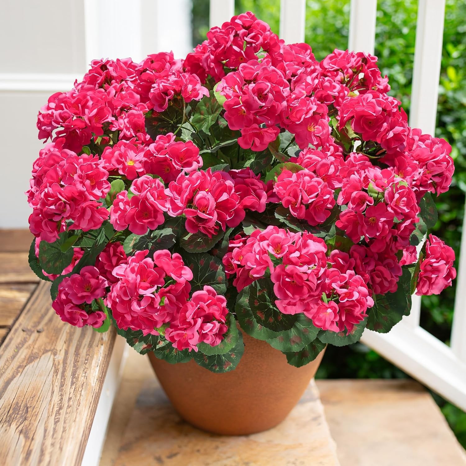 Artificial Geranium Fake Flowers Hot Pink Outdoor Decoration Silk Artificial
