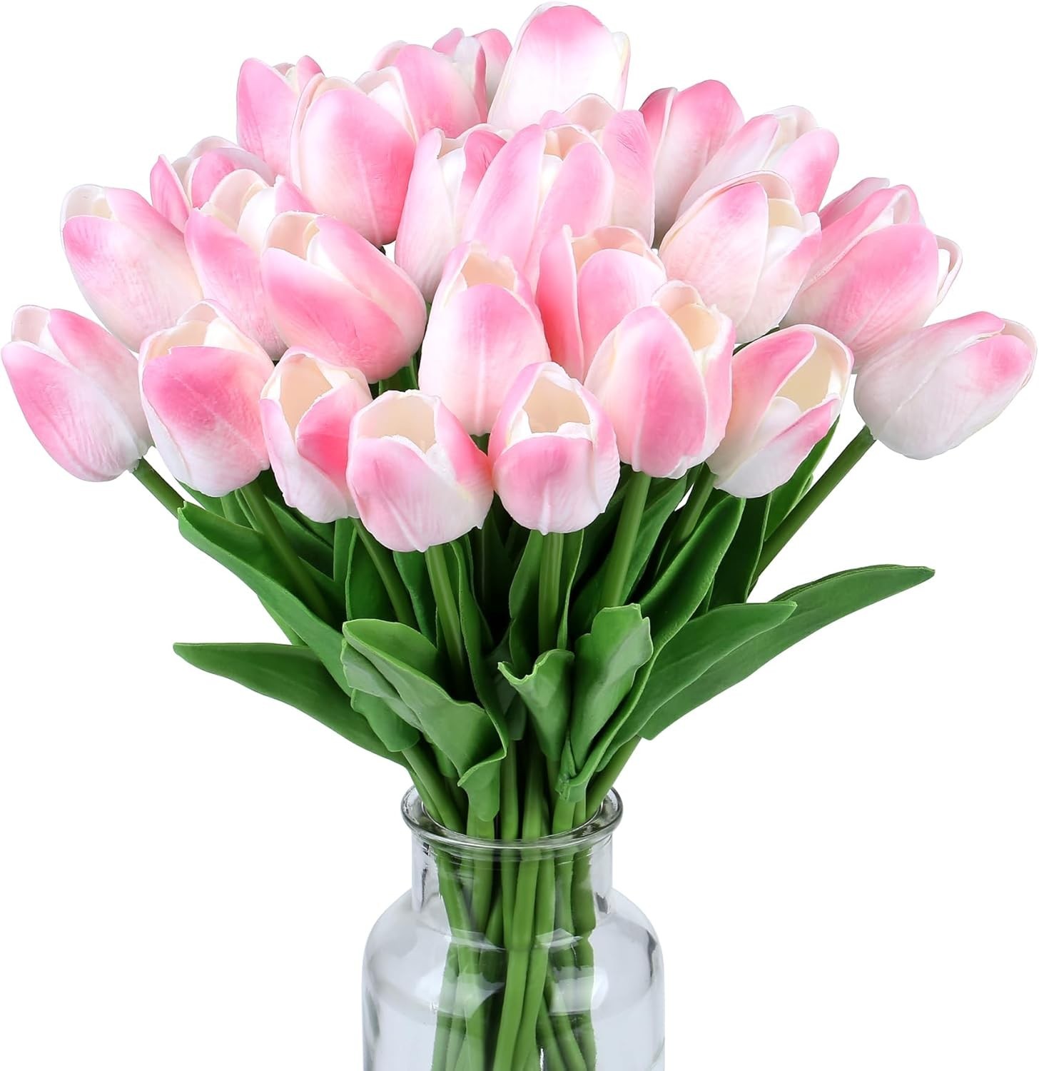 15pcs Fake Tulips Artificial Flowers Real Touch Pink 14″ PU Flower for Home K…