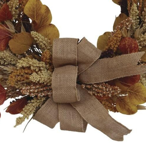 24″ Wheat & Autumn Leaves Twine Bow Fall Unlit Wreath Front Door Holiday Decor