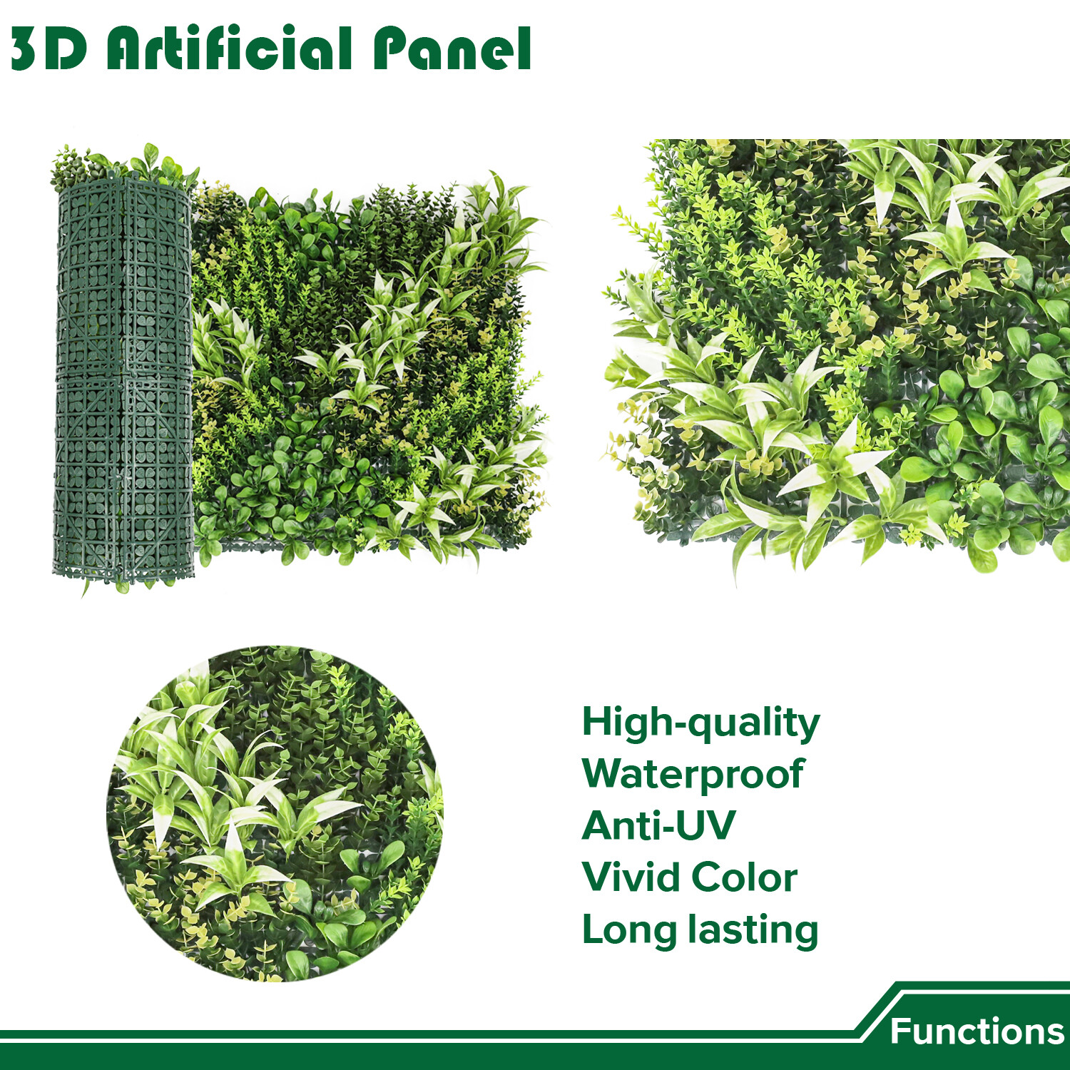 20″ Artificial Grass Mats 3D Mixed Plant Wall Hedge Decor For Home Festival #13