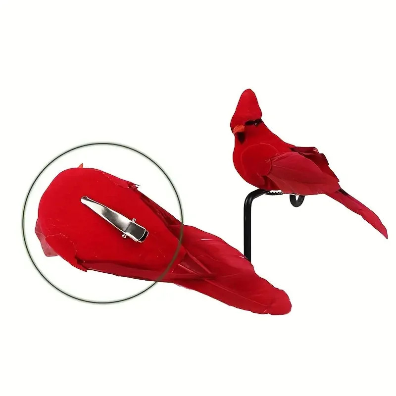 3 Pcs Artificial Red Feather Bird,Modern Jungle Garden Home…