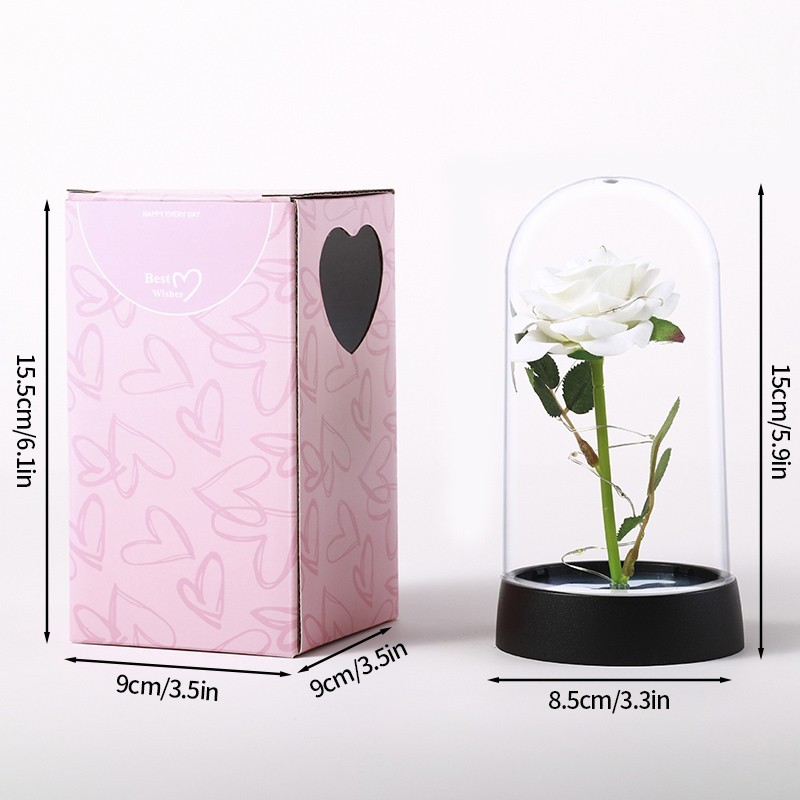 Eternal Rose LED Glass Dome Artificial Flower Romantic Gift for Her Anniversary