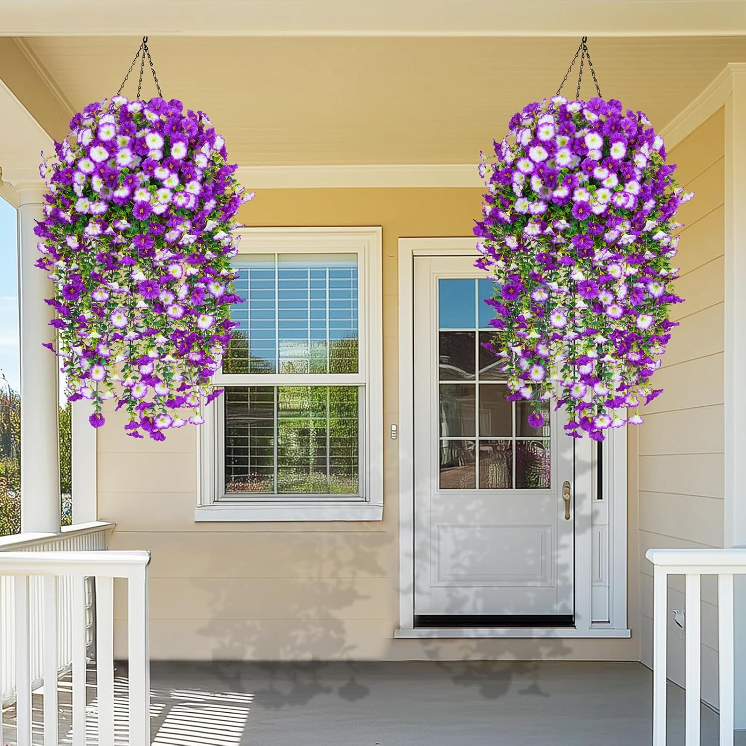 8 Packs Realistic UV Resistant Artificial Hanging Flowers – Mixed Purple