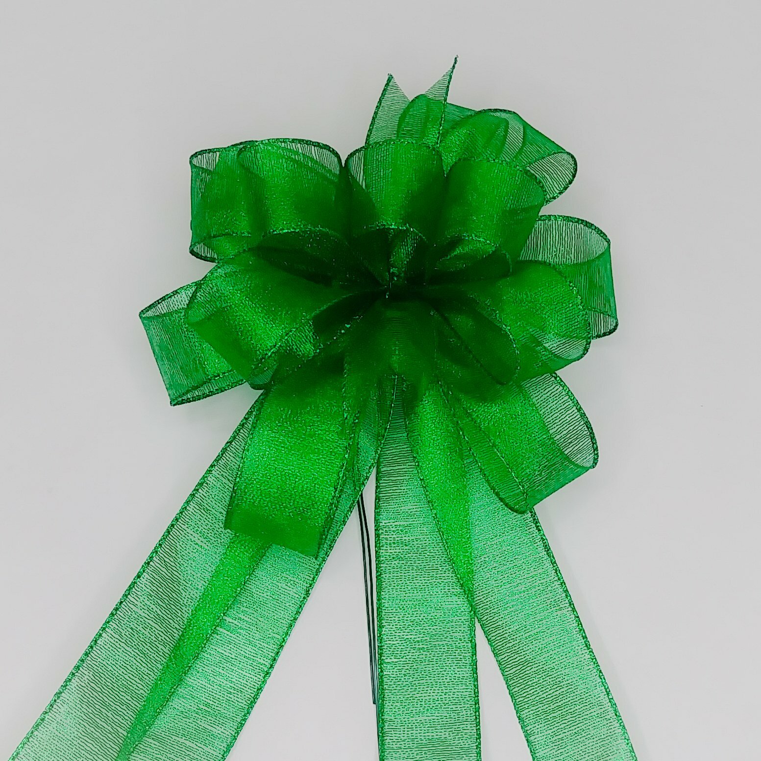 Wreath Bow, Christmas Bow, Emerald Green Sheer Metallic