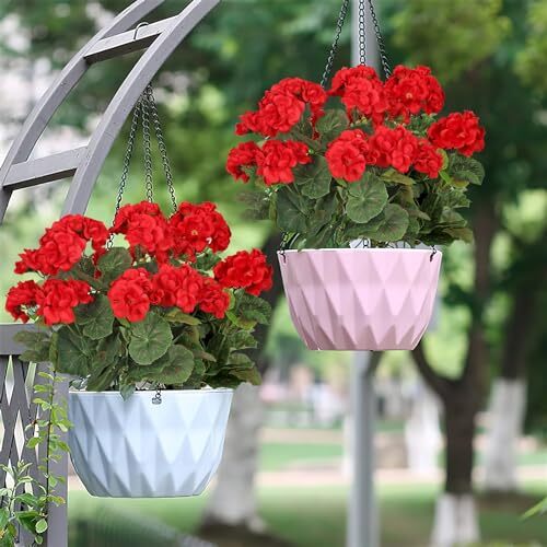Artificial Red Geranium Silk Flowers Outdoor Plant Bush 2 Bundles Geranium Red