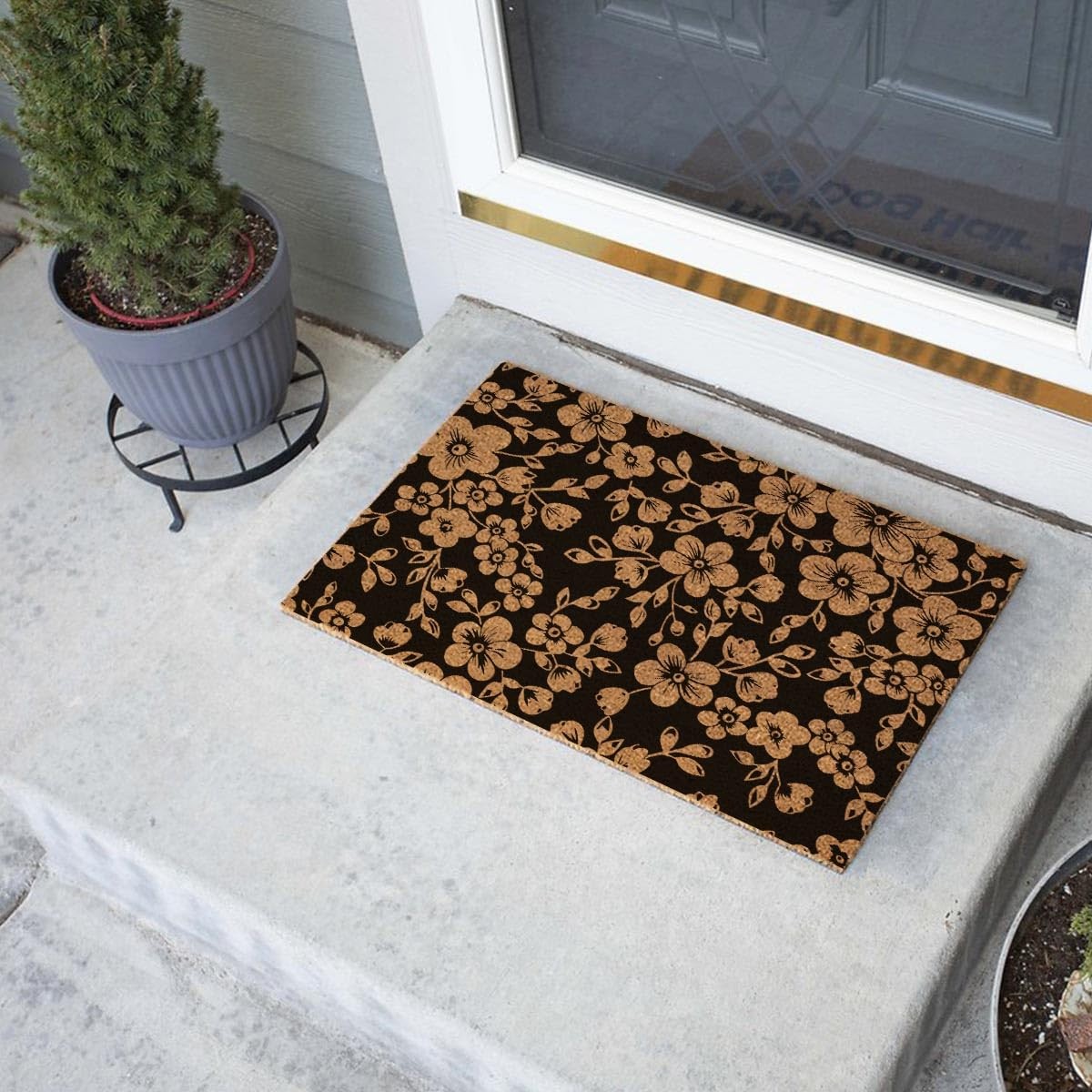 FUXKZJ Floral Pattern Coir Doormat, 23.7×15.7 Small, Garden