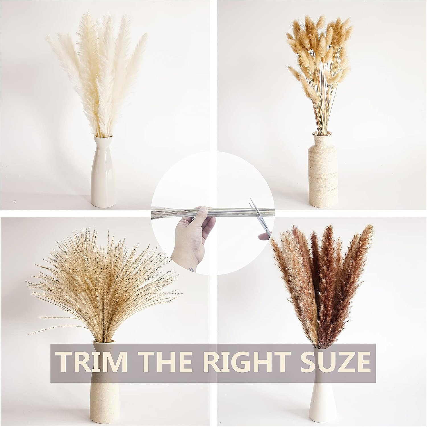 100 PCS Small Boho Pampas Grass, 17″ Naturally Dried Pompas, Pampas Grass Decor