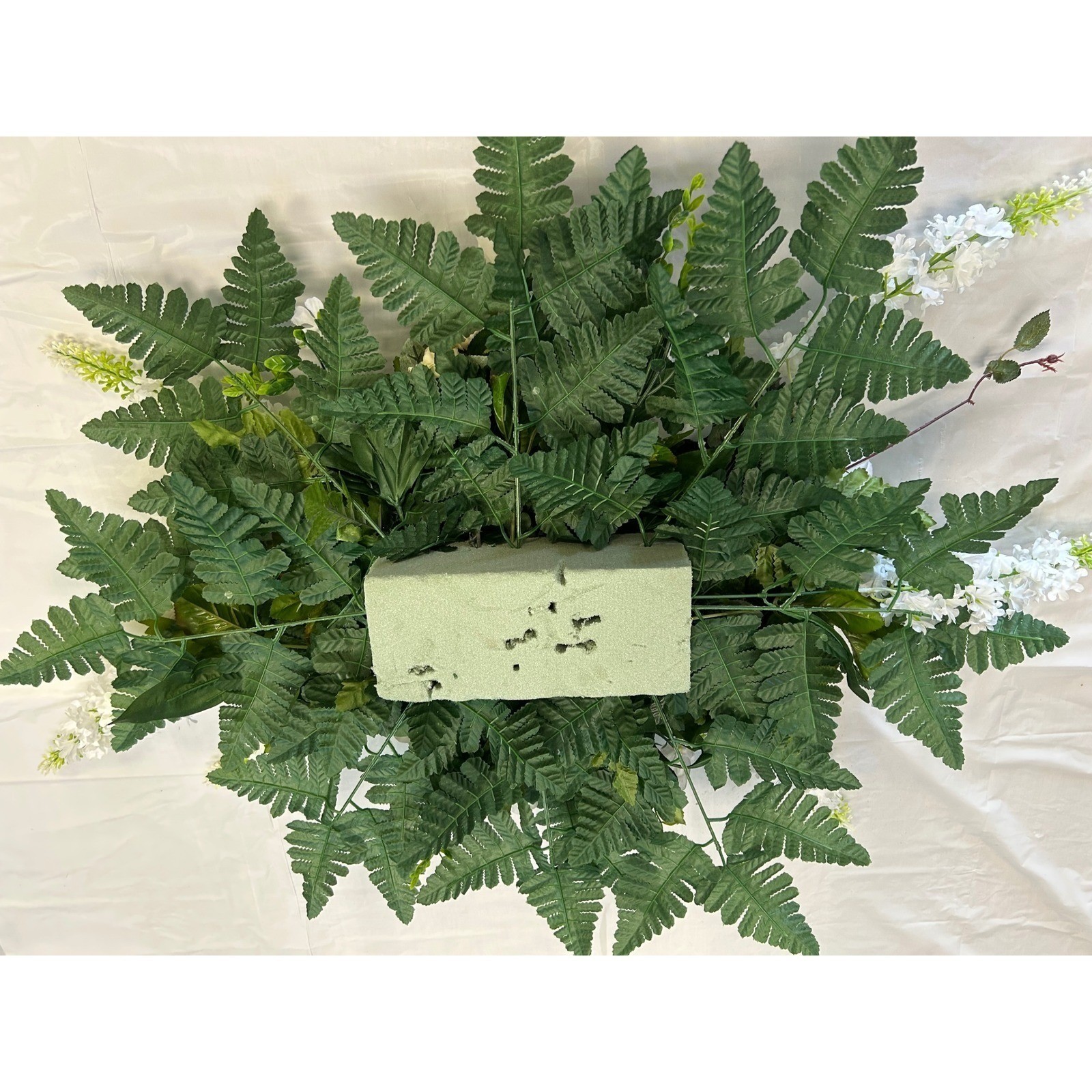 White Rose Yellow Hydrangea Silk Floral Saddle Cemetery Spray Wedding Centerpiec