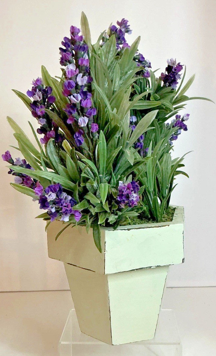 Artificial Lavender Topiary Plant 11×10 In White Wooden Pot Farmhouse Decor