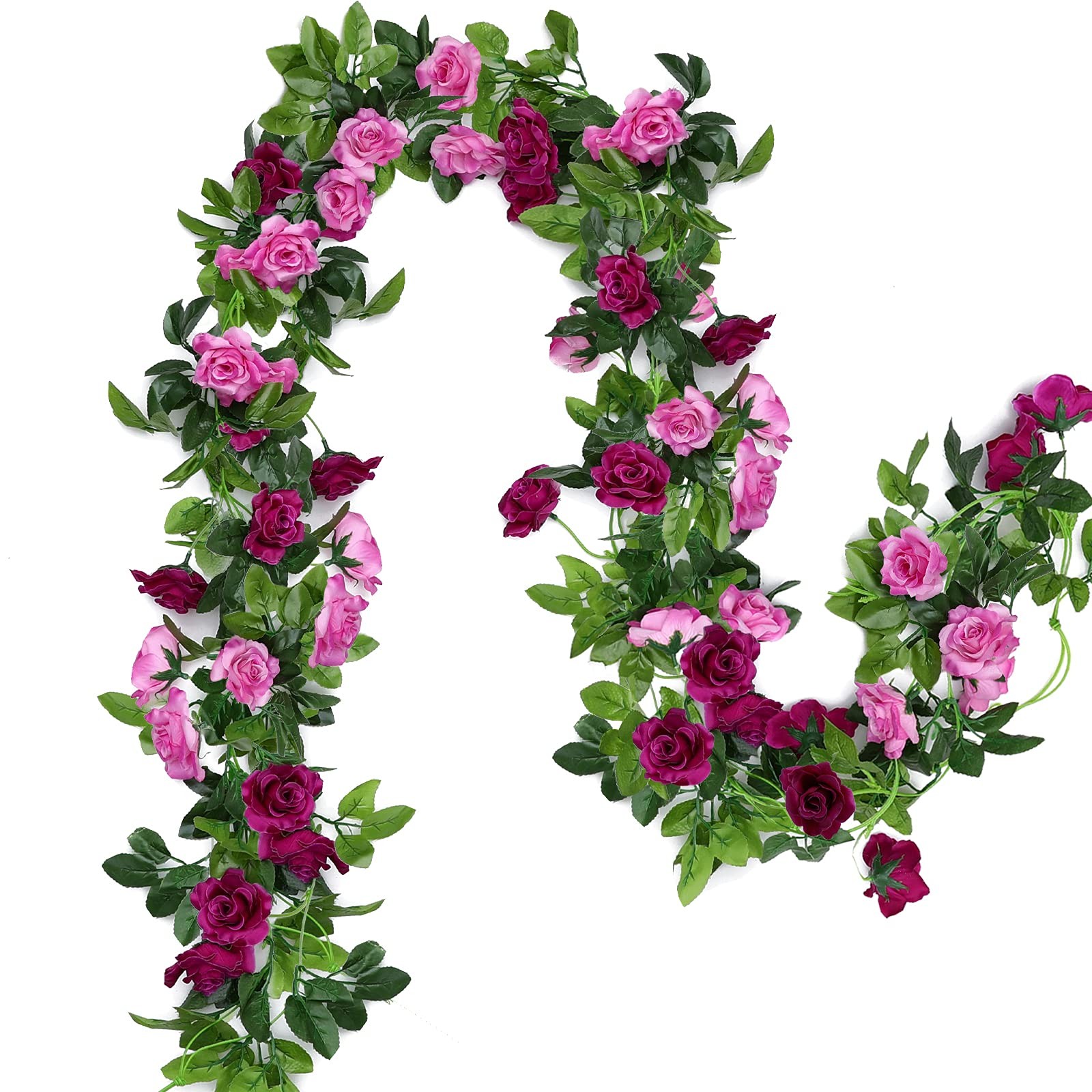 2 Pack Artificial Flower Garlands 15.8FT Fake Rose Vines Silk Flowers Hanging…
