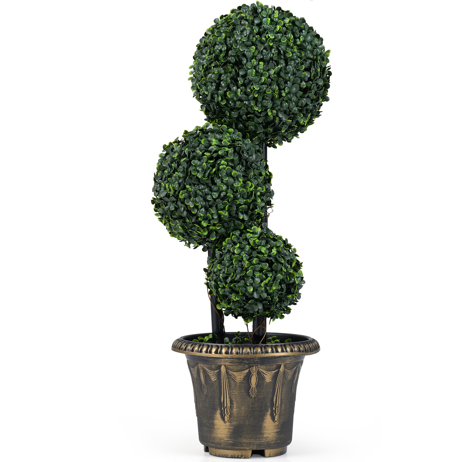 2.5 FT Artificial Boxwood Topiary Tree, Sun-Protective Triple Ball Shrubs,Indoor