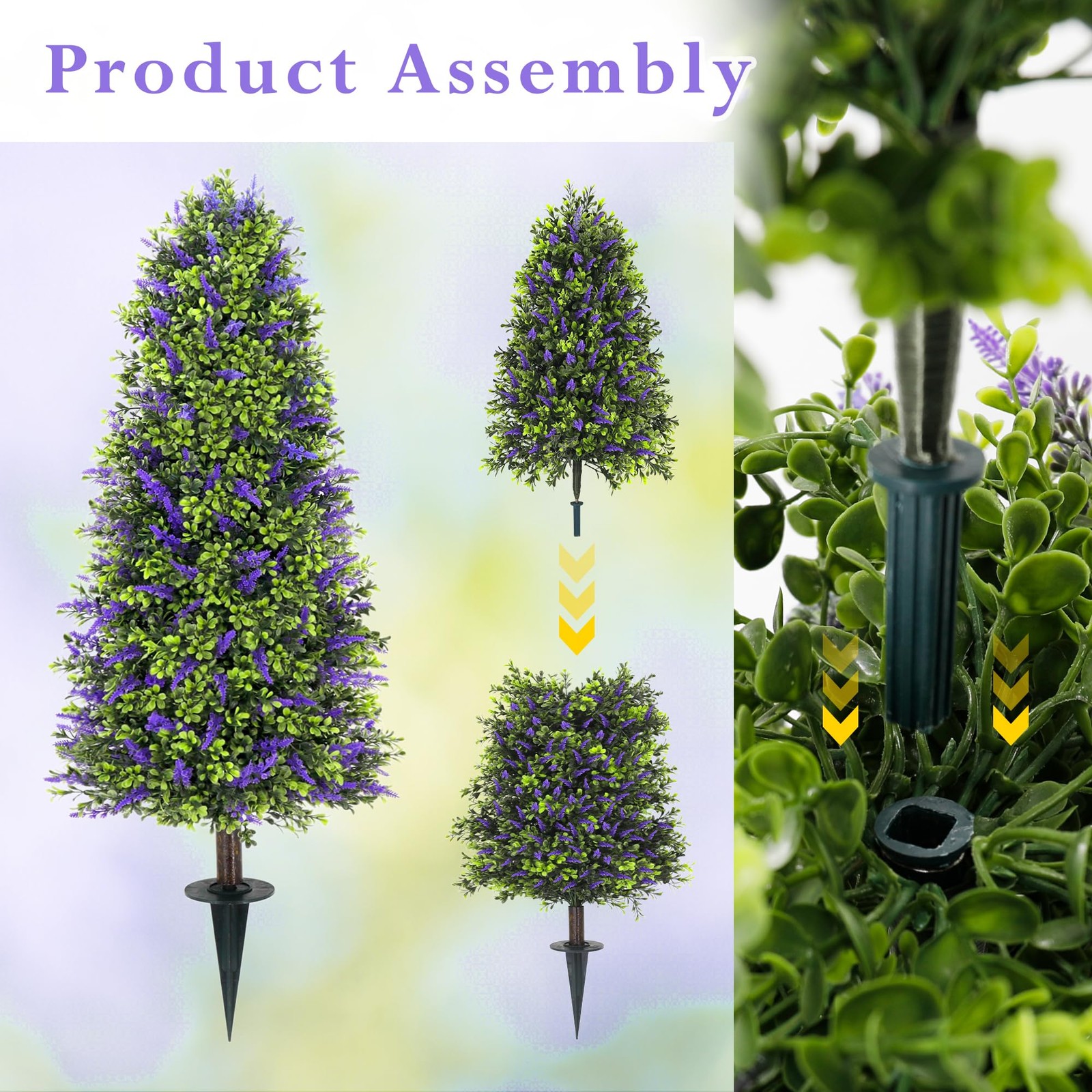 43″ Artificial Boxwood Lavender Topiary Tree with Ground Spike, Set of 2 Arti…