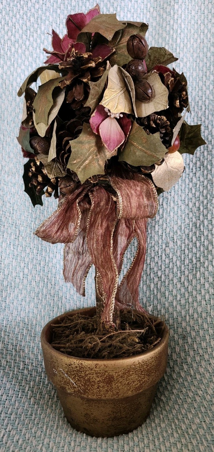Artificial Topiary Tree Pinecones, Leaves, Berries, Mauve & Gold Color 15”