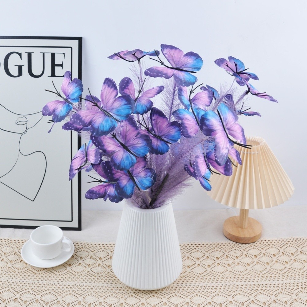 Artificial Butterfly Flower Stalk 65x6cm Purple Plastic Silk for Party Home Use