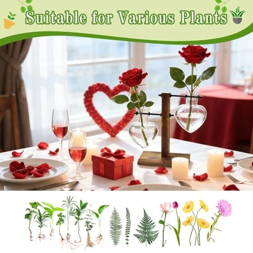 Plant Terrarium Wooden Stand, Hydroponic Planter Bulb 2 Love Wooden Stand