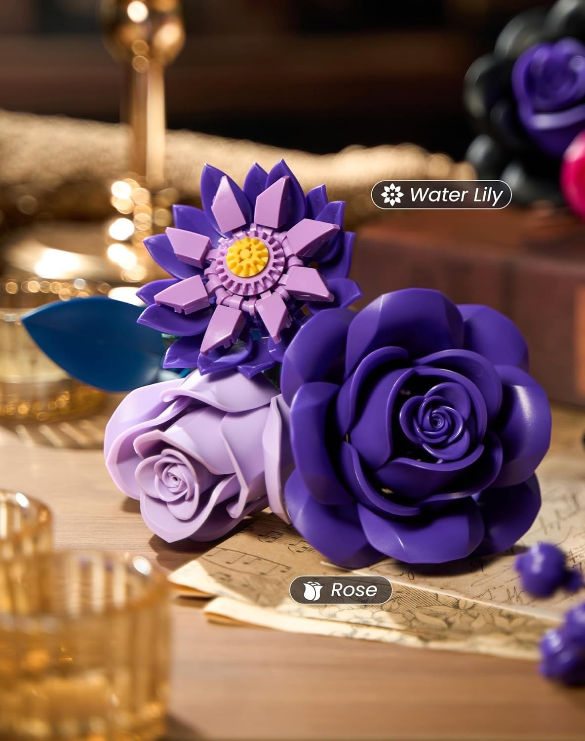 Flower Bouquet Building Set, Purple Roses Botanical Collection Kits for Adult…