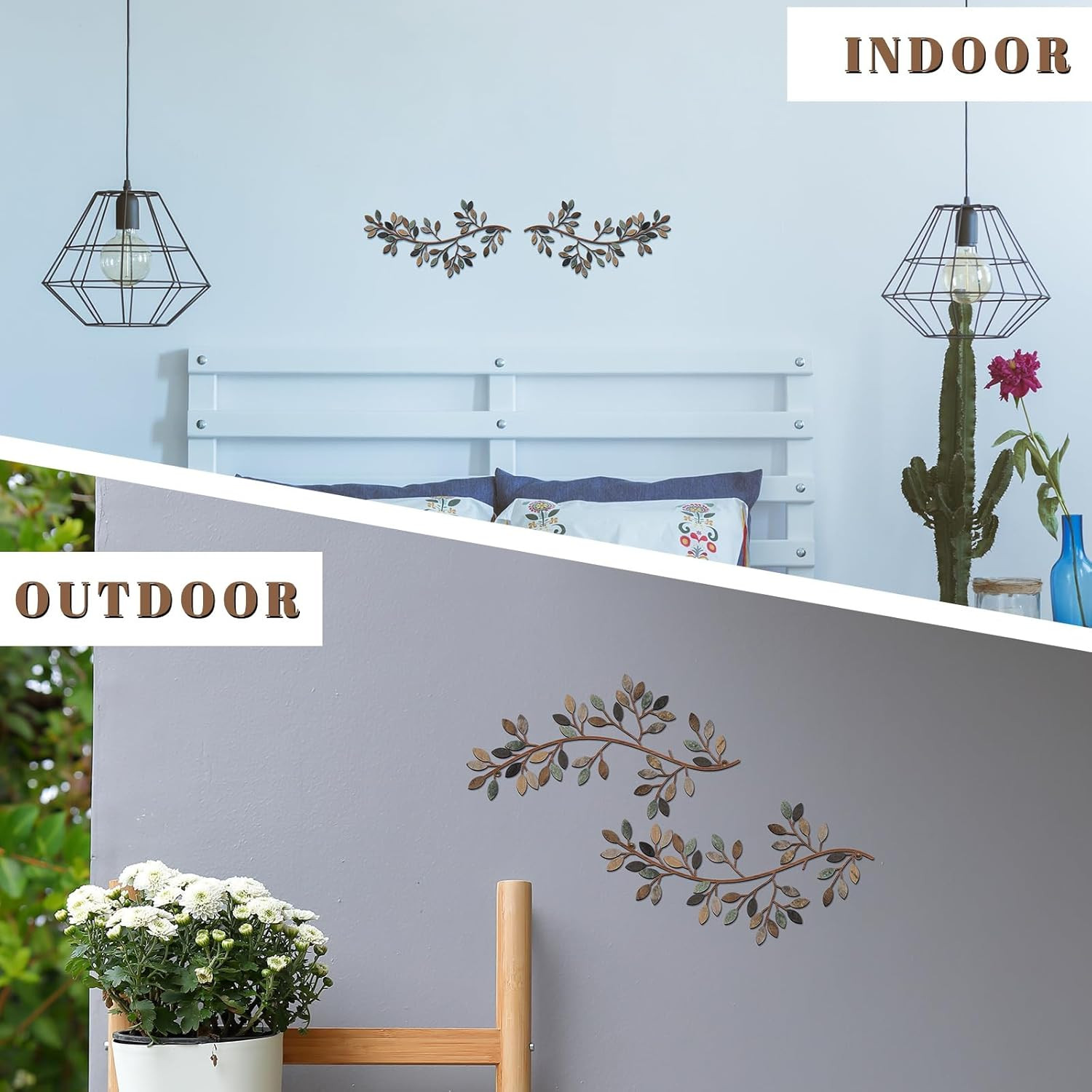 2 Pieces Metal Tree Leaf Wall Decor Vine Olive Branch Leaf Wall Art Wrought Iron