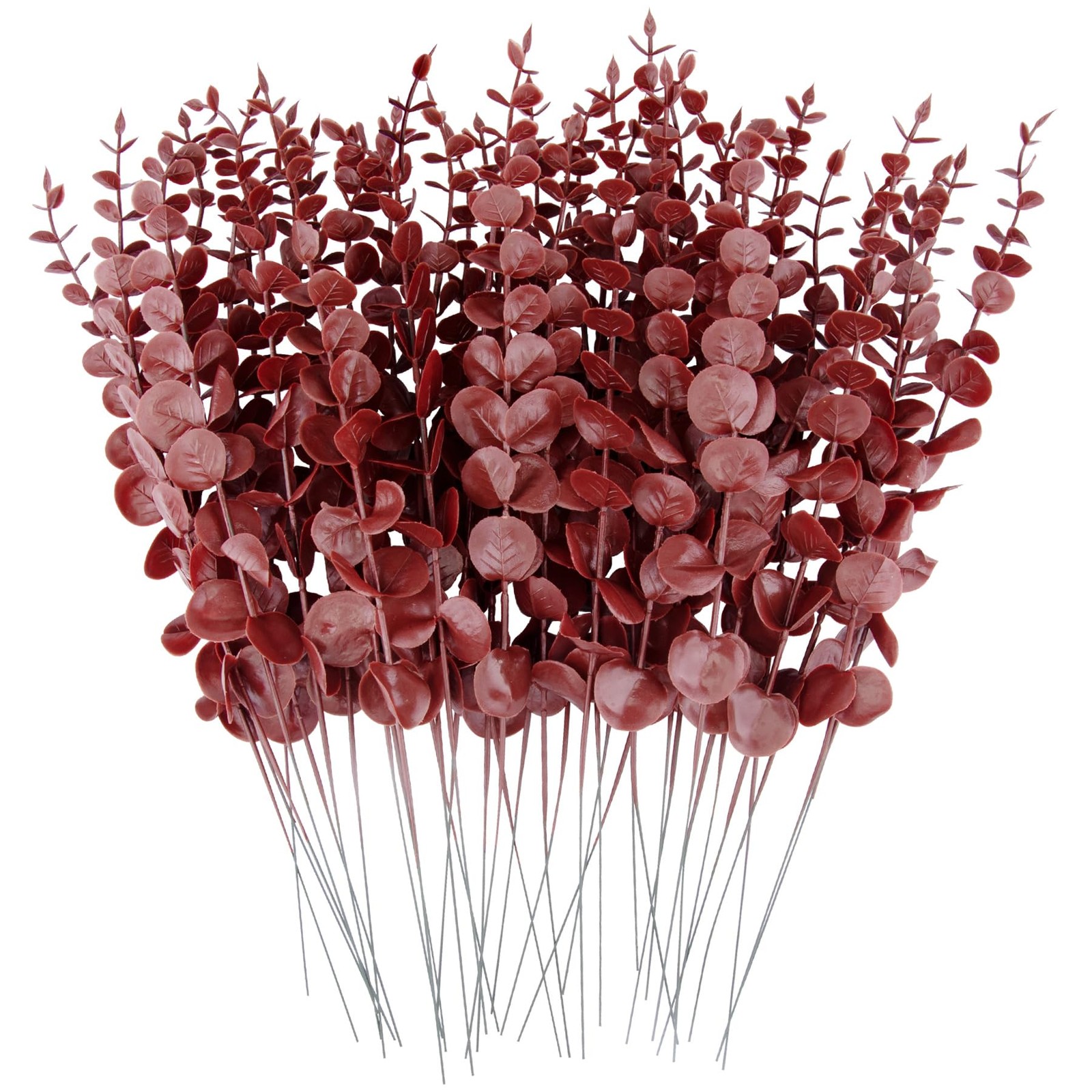 36 Pcs Dark Red Eucalyptus Stems Artificial Leaves Faux Eucalyptus Stems Bran…