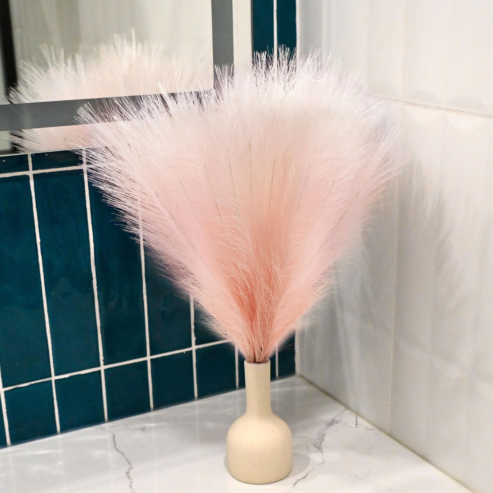 6 PCS Faux Pampas Grass Arrangement – 18″/45cm Artificial Fluffy Pompous Gras…