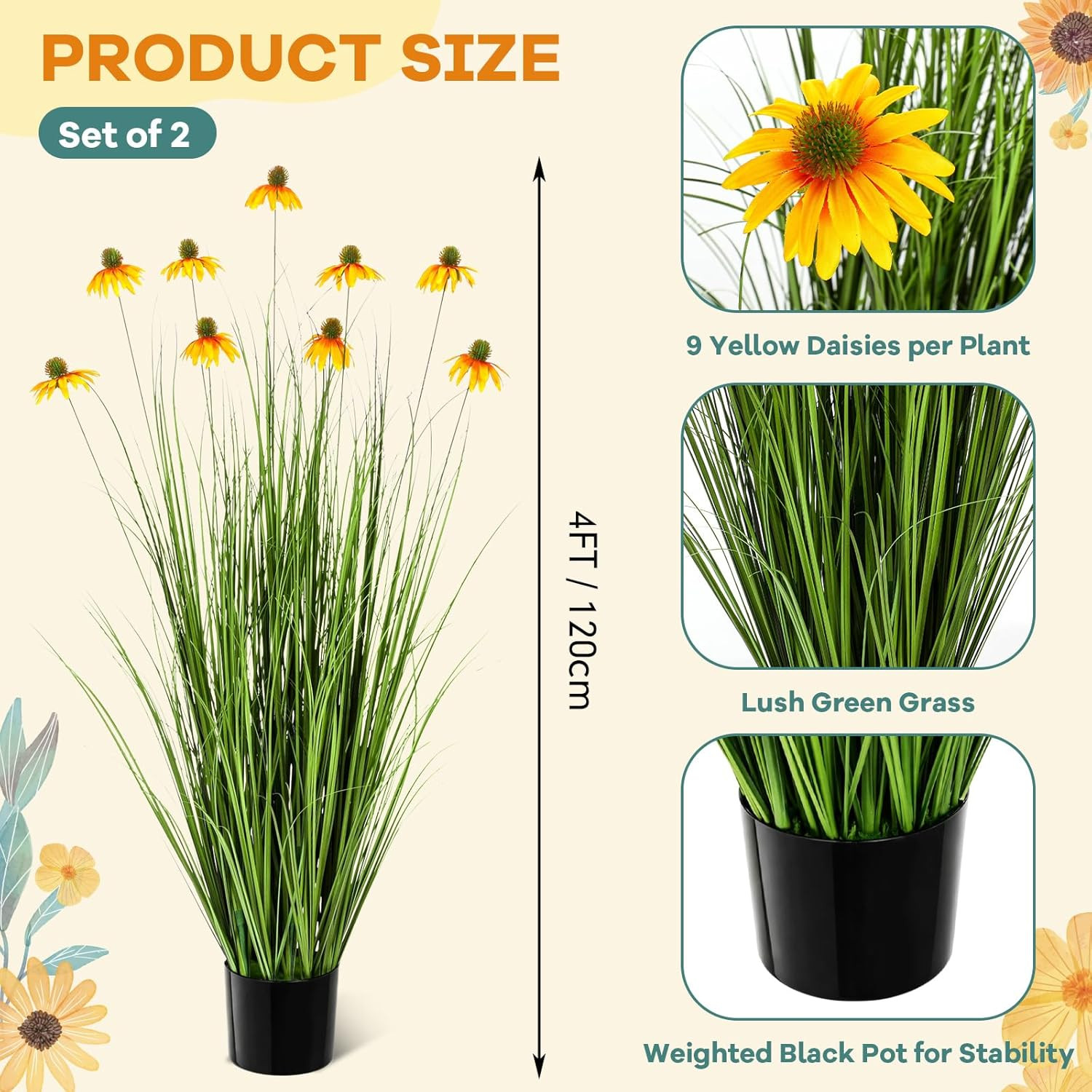 2 Pack 4Ft/47Inch Artificial Grass Plant Outdoor Artificial Greenery Grass in Po