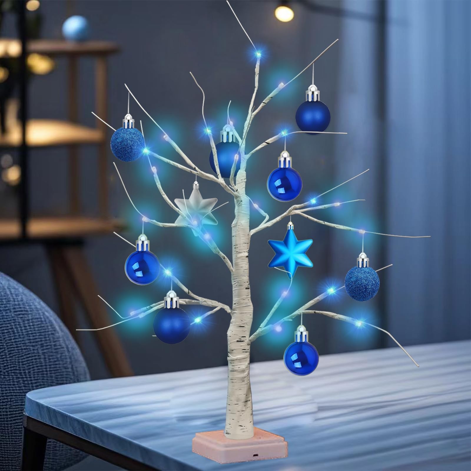 24 Inch Hanukkah LED Menorah Tree Lights, 24 Blue Star Lights, USB/Battery Op…