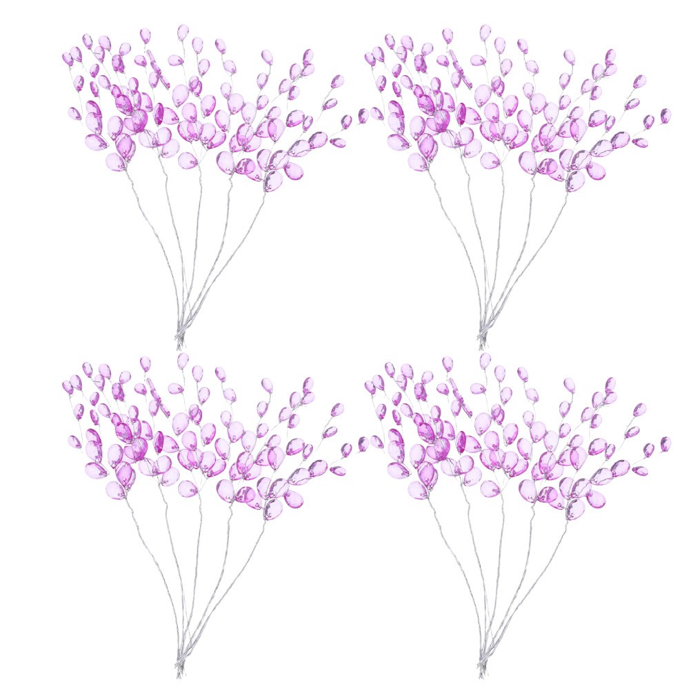 30PCS Artificial Flower Picks with Acrylic Bead Drops – Purple Simulated Clear