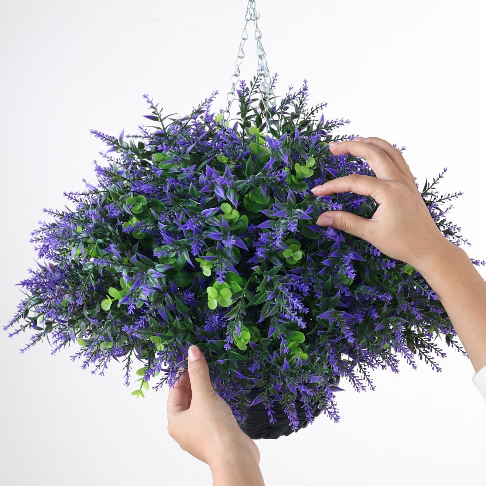 2 Set 20″Realistic Artificial Eucalyptus Leaves & Lavender Hanging Basket