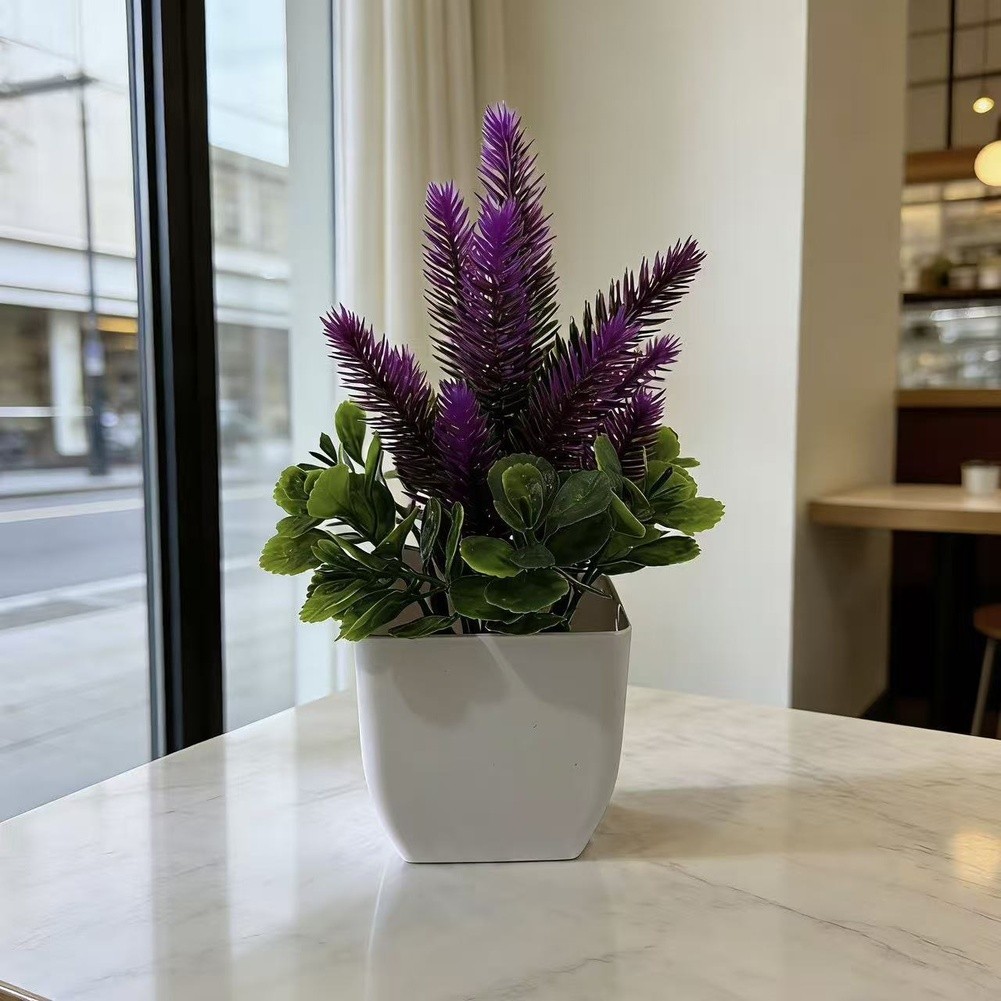 Lavender Bonsai Artificial Plant in Compact 11cm Wide Square Pot for Patio