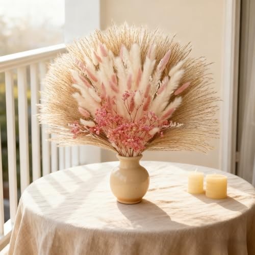 Bunny Tails Dried Flowers Bouquet Nature Colorful Pampas Grass with Baby Pink