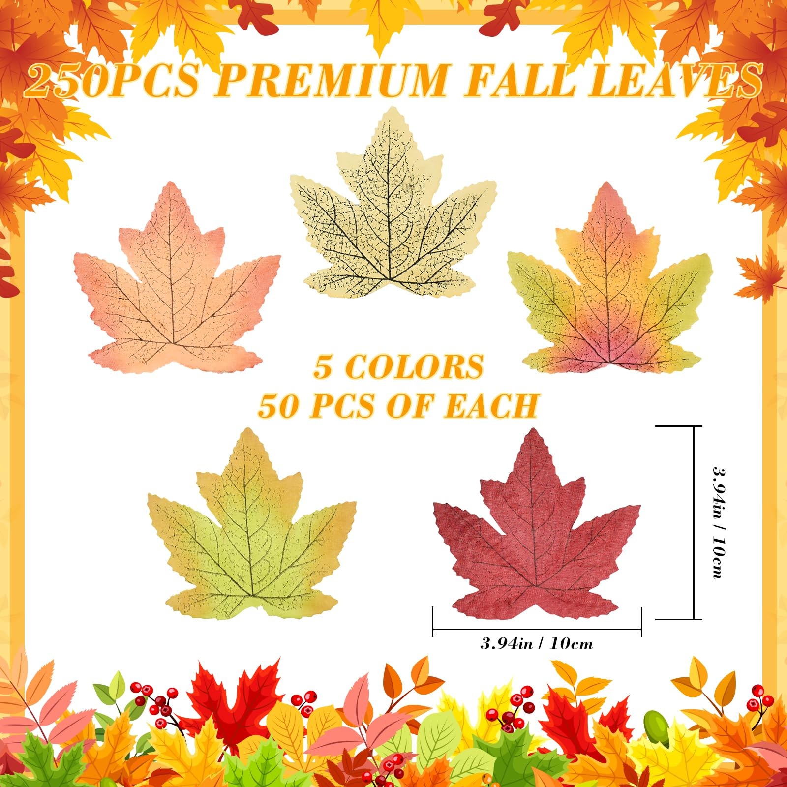 250 PCS 3.9 Inch Artificial Fall Maple Leaves Thanksgiving Halloween Decor