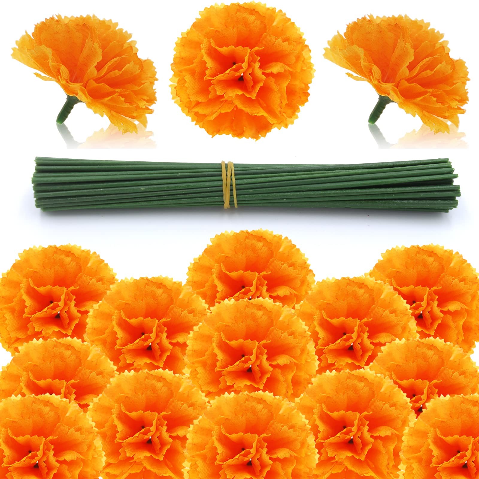 Hananona 50Pcs Artificial Marigold Flower Heads, Silk Marigold Heads Bulk Fake F