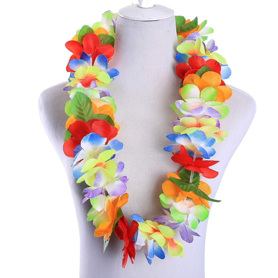 Pack of 5 Ruffled Hawaiian Simulated Silk Flower Hula Luau Party Leis Necklac…