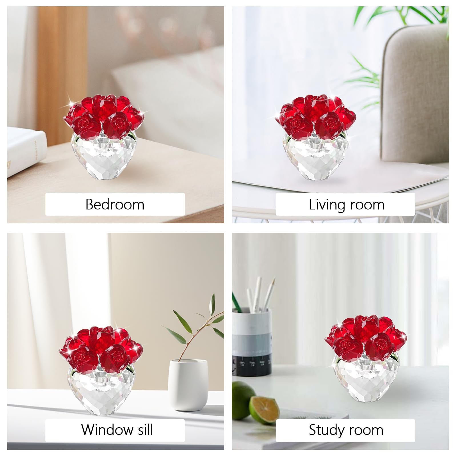 Crystal Red Rose Figurine Ornament,Rose Flower Gifts for Wife Mom Girlfriend,…