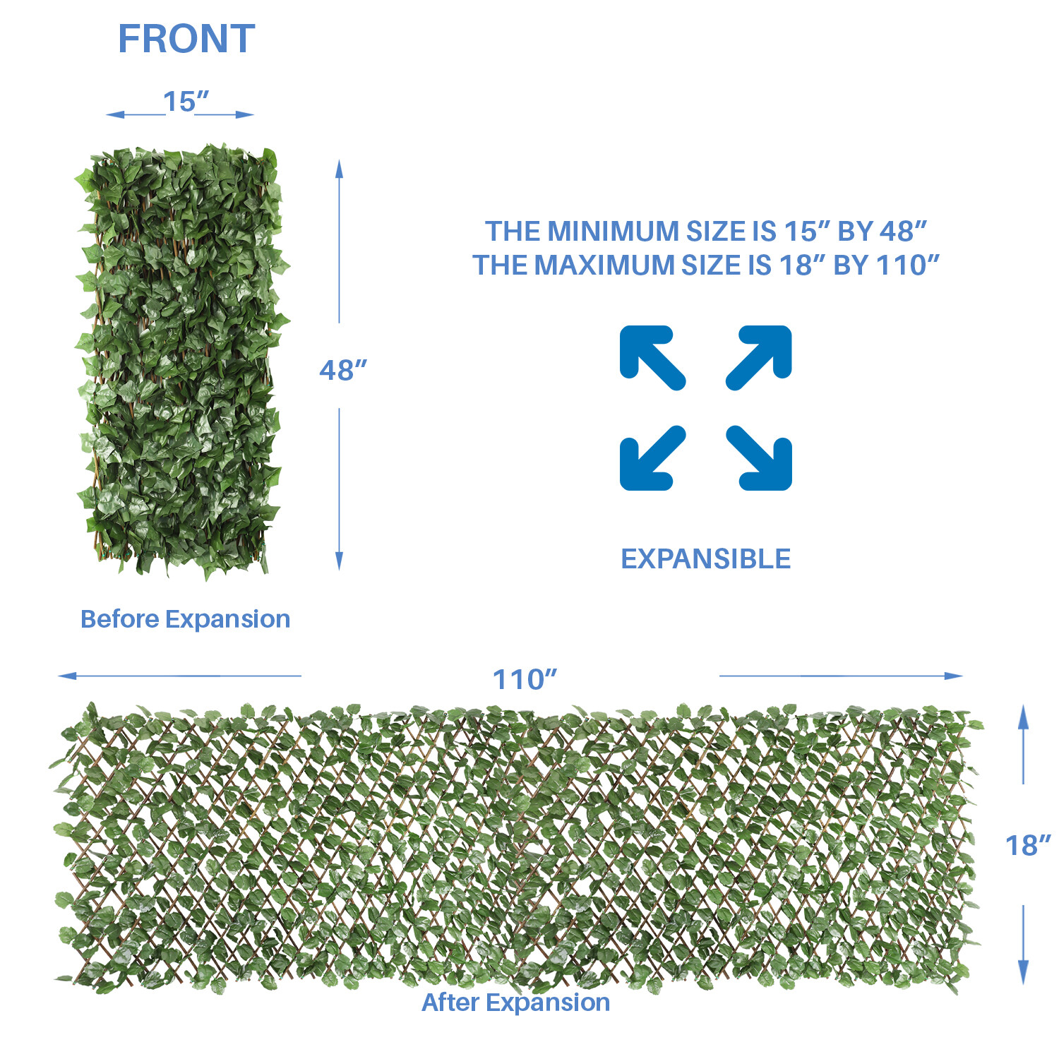 Artificial 15″x48″ Expandable Faux Ivy Leaf Single Fence Panel Home Garden Decor