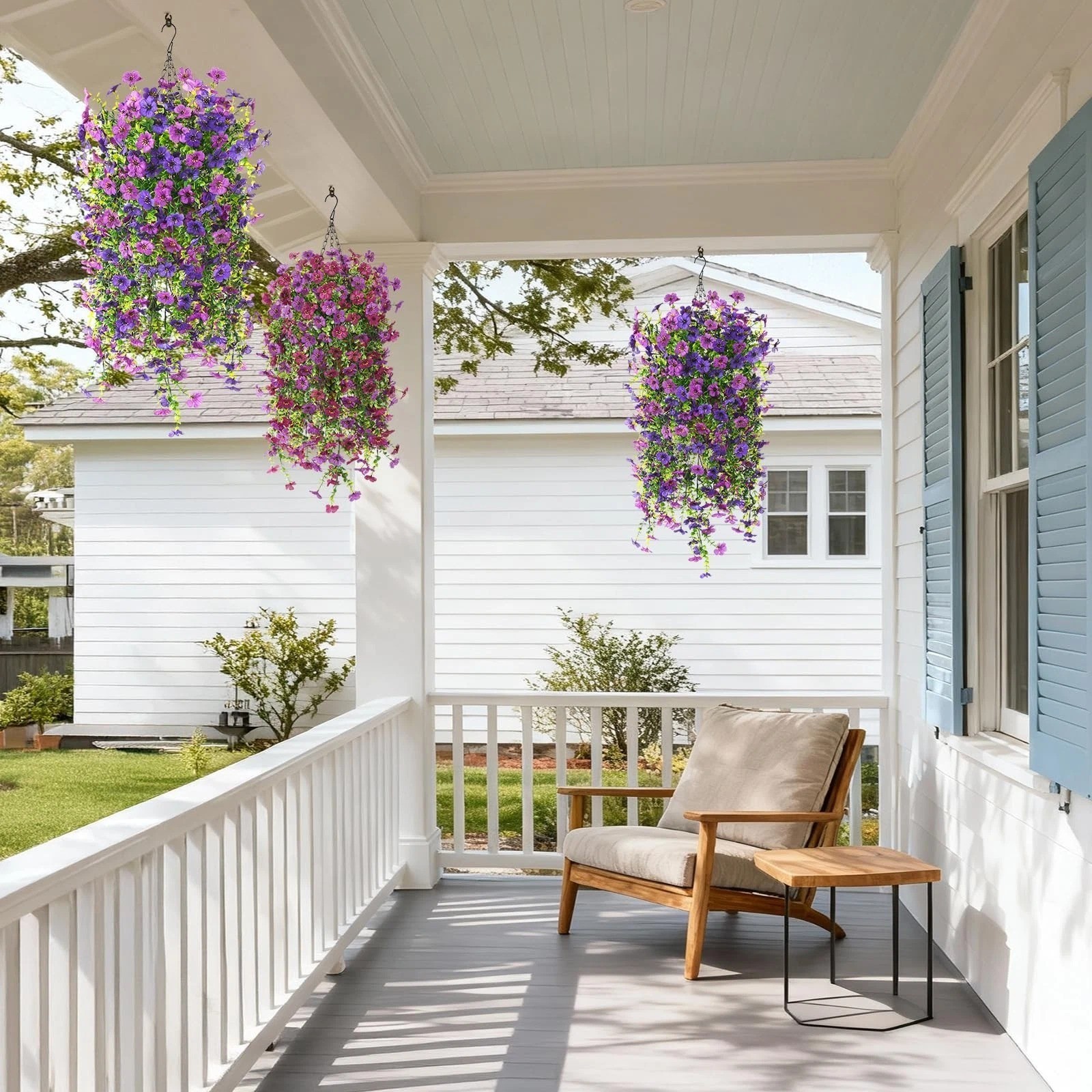 Artificial Hanging Flower Basket UV Resistant Faux Daisy Porch Patio Decor