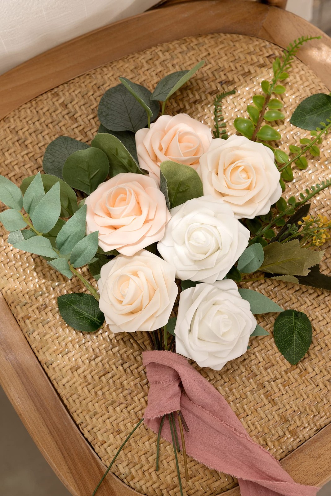 25 PCS Artificial Fake Rose Flowers DIY Wedding Bouquet Blush Pink Decor