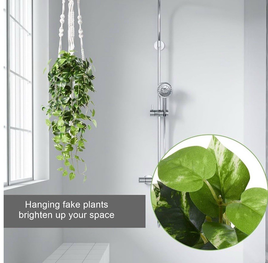 Realistic Artificial Plants Indoor in Pot Green Faux Hanging Fake Pothos Office