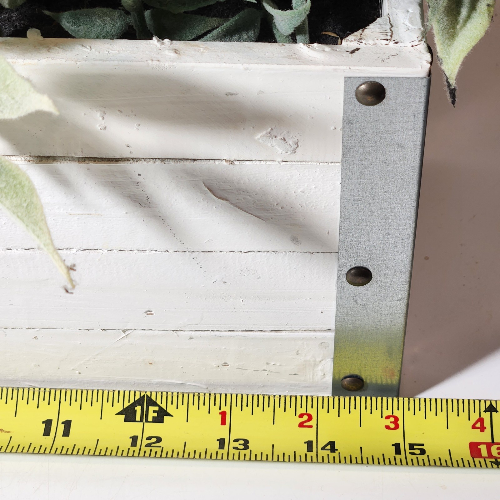 Faux Lavender Arrangment White Rustic Wood Metal Planter Table Shelf Decor 15″