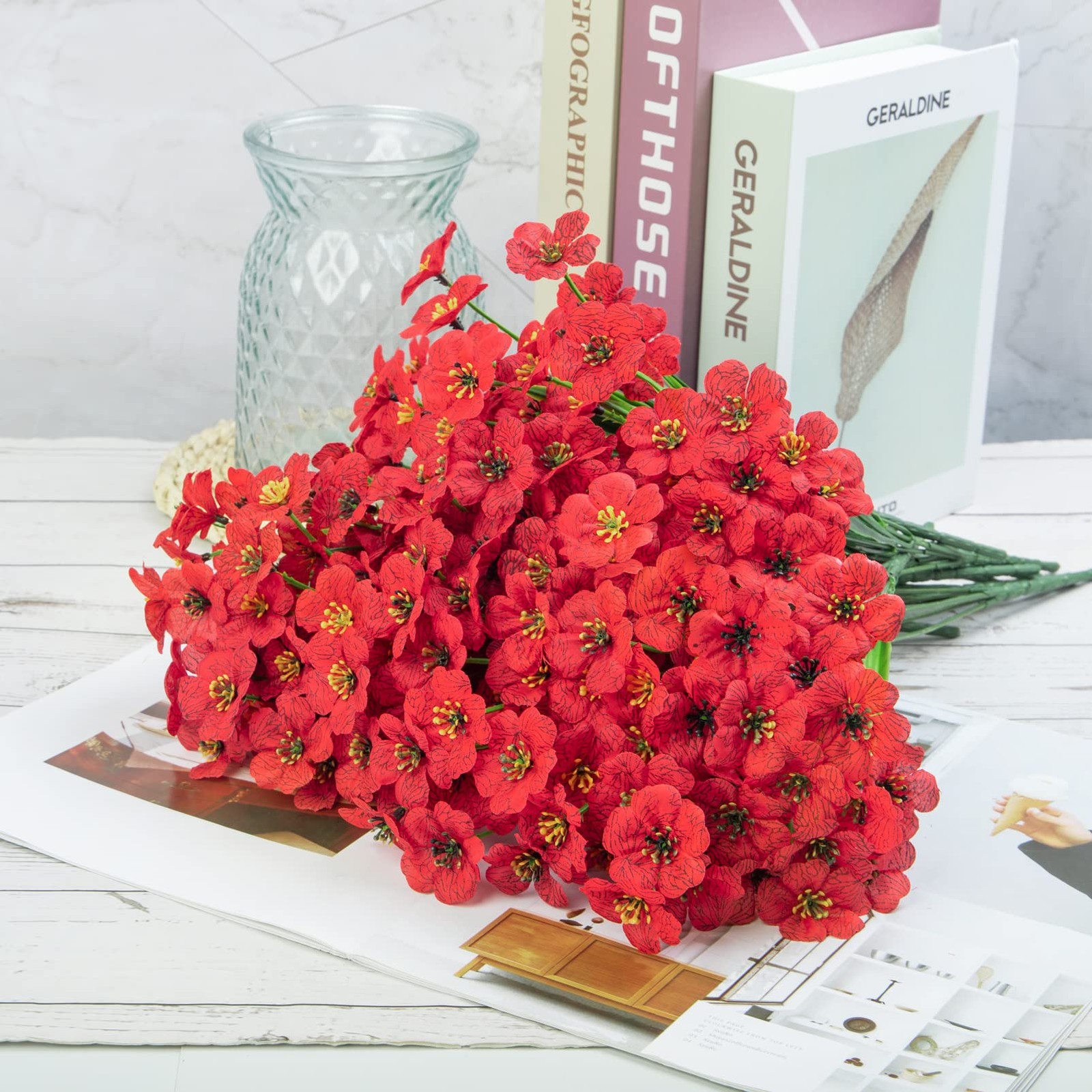 24 Bundles Artificial Flowers for Outdoors Decorations, Red